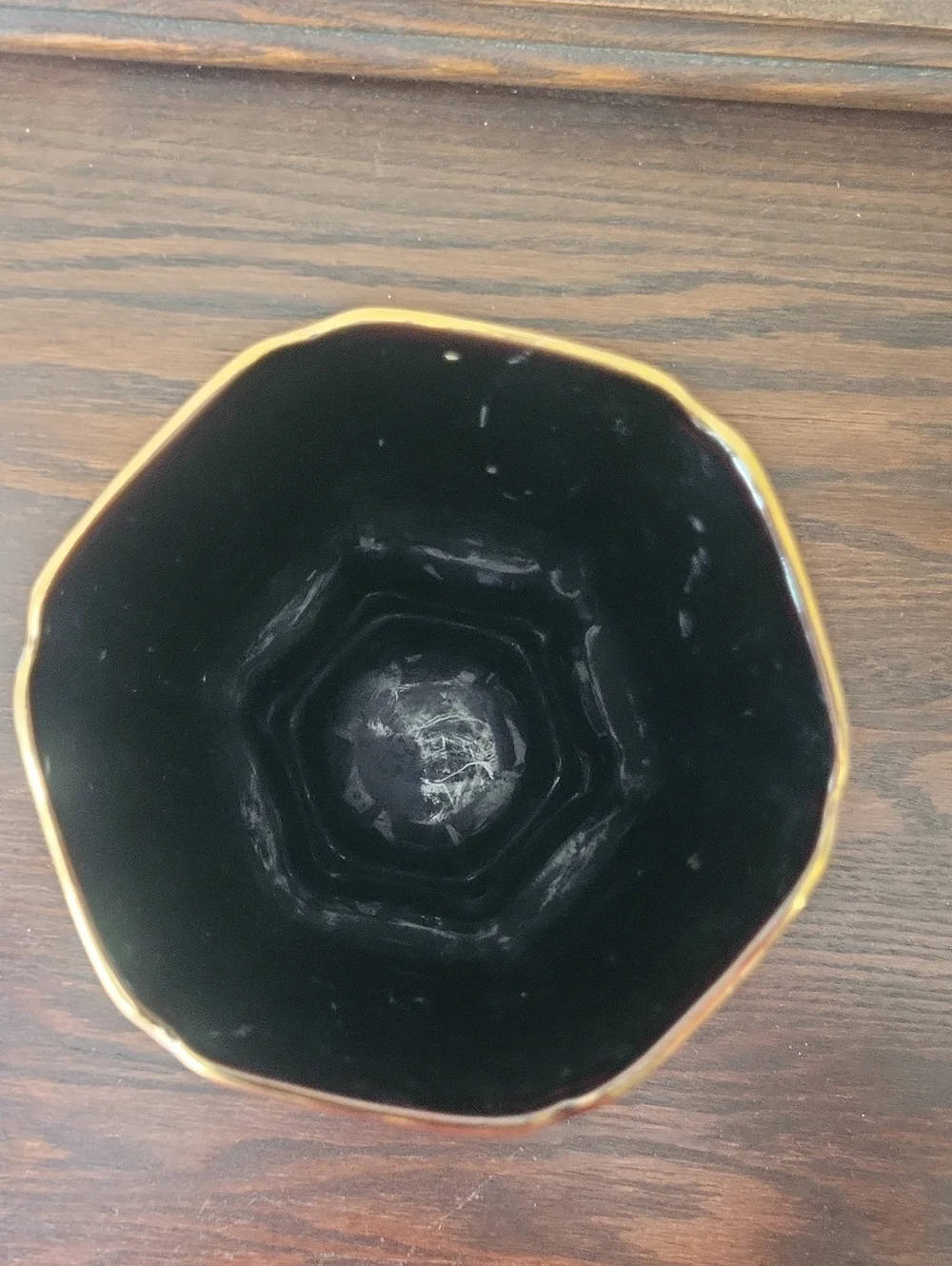 Vintage Japanese Black Floral Ceramic Vase with Gold Trim